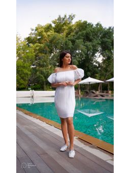 Attic Salt - Seraphic Off Shoulder Pleated Dress