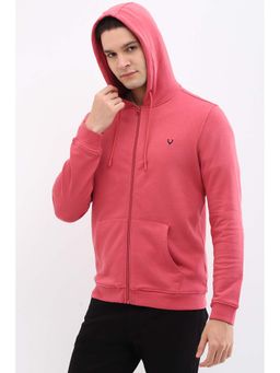 Allen Solly - Men Pink Hooded Neck Full Sleeves Casual Hoodie