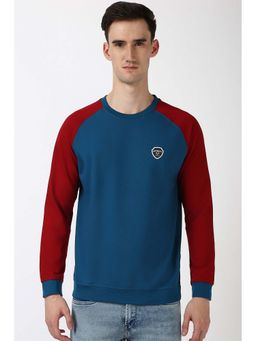 Peter England - Men Blue Solid Crew Neck Sweatshirt