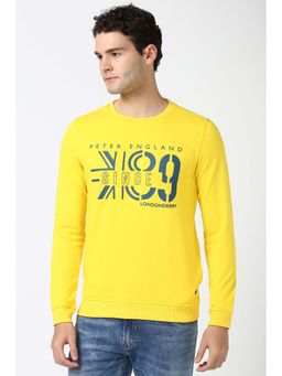 Peter England - Men Yellow Graphic Print Crew Neck Sweatshirt