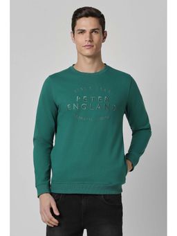 Peter England - Men Green Embroidered Crew Neck Sweatshirt