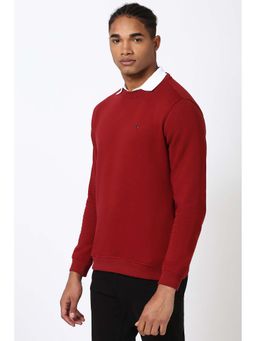Peter England - Men Red Solid Crew Neck Sweatshirt