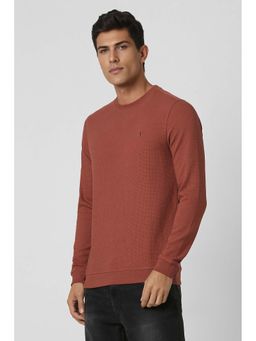 Van Heusen - Men Red Textured Crew Neck Sweatshirt