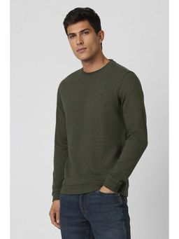 Van Heusen - Men Olive Textured Crew Neck Sweatshirt