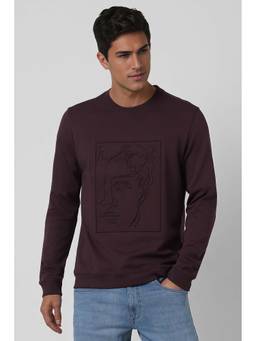 Van Heusen - Men Brown Textured Crew Neck Sweatshirt