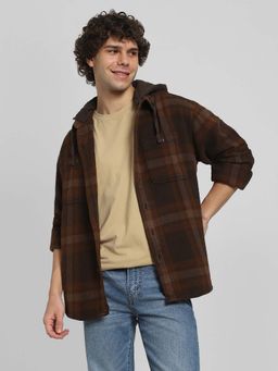 American Eagle - Men Brown Flannel Hoodie