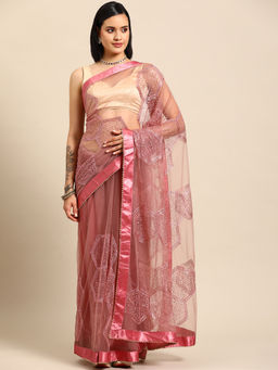 Tikhi Imli - Pink Sequin Embroidered Saree with Unstitched Blouse