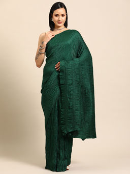 Tikhi Imli - Green Pleated Saree with Unstitched Blouse
