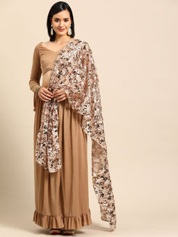 Tikhi Imli - Beige Sequined Pallu Saree with Unstitched Blouse