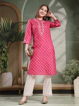 Nayam by lakshita - Women Pink Embroidered Bandhani Kurta with Palazzo (Set of 2)