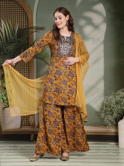 Nayam by lakshita - Floral Printed Straight Rayon Kurta and Palazzo with Dupatta (Set of 3)
