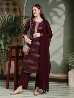 Nayam by lakshita - Geometric Printed Straight Viscose Kurta and Palazzo with Dupatta (Set of 3)