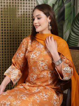 Nayam by lakshita - Floral Printed Muslin A-Line Kurta Pant with Dupatta (Set of 3)