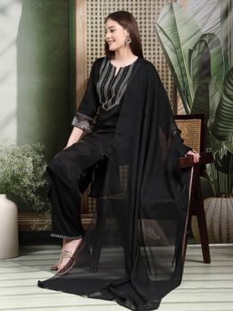 Nayam by lakshita - Women's Black Embroidered Kurta with Pant and Dupatta (Set of 3)