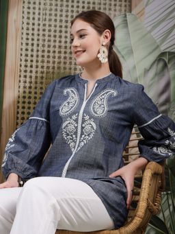 Nayam by lakshita - Women Embroidered Cotton Denim Straight Tunic