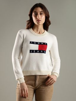 Tommy Hilfiger - White Relaxed Fit Viscose Crew Neck Sweater