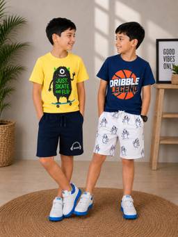 3PIN - Multi-Colour Cotton Half Sleeve T-Shirt and Shorts (Pack Of 4)
