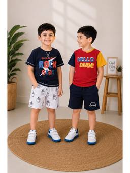 3PIN - Multi-Colour Cotton Half Sleeve T-Shirt and Shorts (Pack Of 4)