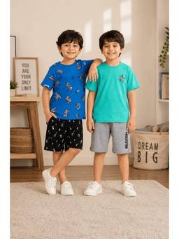 3PIN - Multi-Colour Cotton Half Sleeve T-Shirt and Shorts (Pack Of 4)