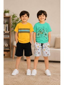3PIN - Multi-Colour Cotton Half Sleeve T-Shirt and Shorts (Pack Of 4)