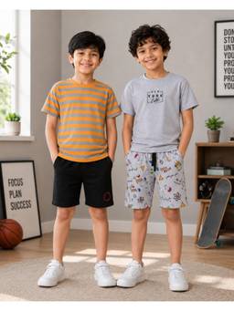 3PIN - Multi-Colour Cotton Half Sleeve T-Shirt and Shorts (Pack Of 4)