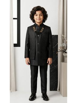 Ahhaaaa - Black Kids Indo Western Jodhpuri with Pant and Jacket