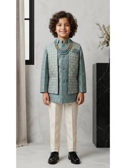 Ahhaaaa - Blue Indo Western Printed Kurta with Pant and Nehru Jacket