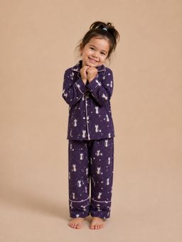 Tittertots - Purple Checkered Cat Tales Cotton Shirt with Pyjama