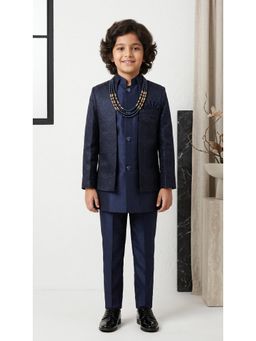 Ahhaaaa - Navy Blue Kids Indo Western Jodhpuri with Pant and Jacket