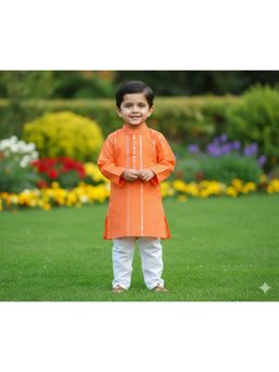 Pankhuri by Priyanka - Orange Zari Kurta with Pajama