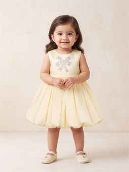 Blabber - Yellow Sleeveless Party Frock with Applique and Booties