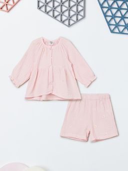 max - Pink Floral Embroidered Top with Shorts