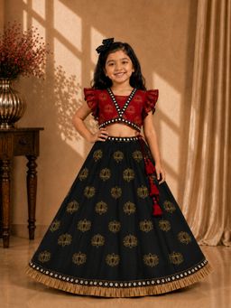 TWISHA - Red Half Sleeve All Over Lotus Printed Choli with Lehenga