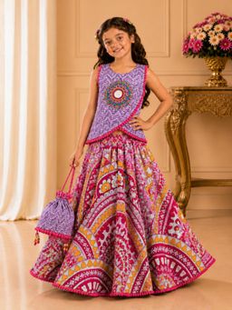 TWISHA - Pink Cotton Sleeveless All Over Printed Top with Lehenga