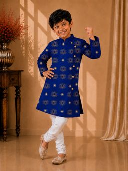 TWISHA - Navy Blue Full Sleeve All Over Printed Kurta with Pajama