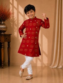TWISHA - Red Full Sleeve All Over Lotus Printed Kurta with Pajama