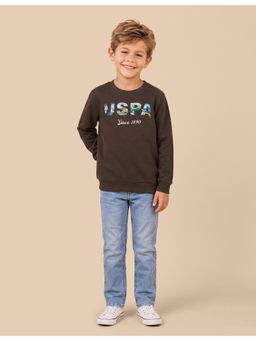 U.S. POLO ASSN. - Brown Kids Graphic Brand Printed Regular Fit Sweatshirt