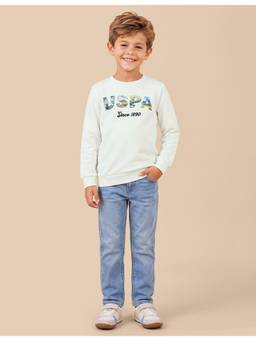 U.S. POLO ASSN. - White Kids Graphic Brand Printed Regular Fit Sweatshirt
