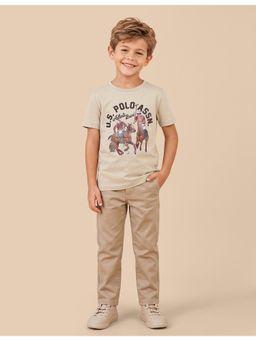 U.S. POLO ASSN. - Beige Kids Graphic Brand Printed Regular Fit T-Shirt