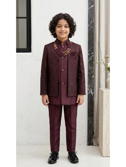 Ahhaaaa - Wine Kids Indo Western Jodhpuri with Pant and Jacket