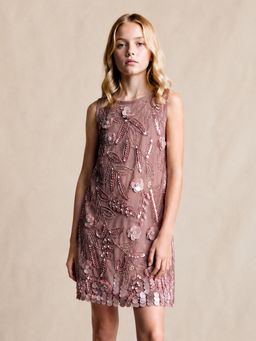 CHERRY CRUMBLE BY NITT HYMAN - Dusty Pink Embellished Sleeveless A-Line Dress
