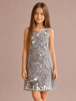 CHERRY CRUMBLE BY NITT HYMAN - Grey Embellished Sleeveless A-Line Dress