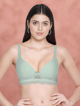 Shyaway - Taabu By Shyaway Bay Green Padded Wirefree Bottom Lace Plunge Bra