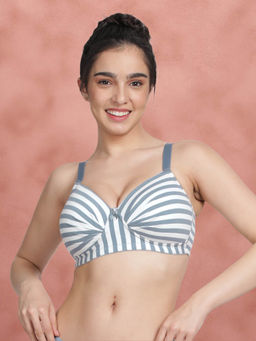 Shyaway - Taabu By Shyaway Windsurfer Blue Padded Wirefree Striped Cotton Bra