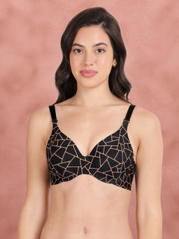 Shyaway - HANA Black Geometric Broad Winged Seamless T-Shirt Bra