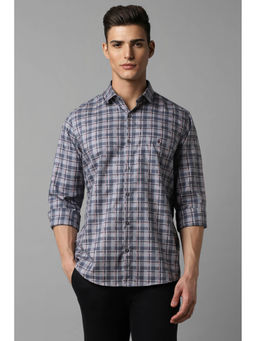 Louis Philippe - Men Grey Slim Fit Check Full Sleeves Casual Shirt