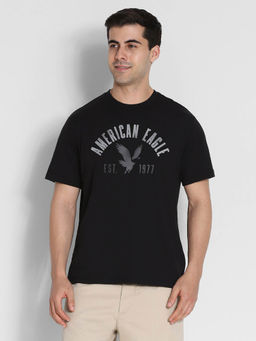American Eagle - Men Black Logo Graphic T-Shirt