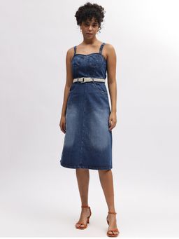 ELLE - Women Blue Solid Shoulder Straps Sleeveless Mini Dress