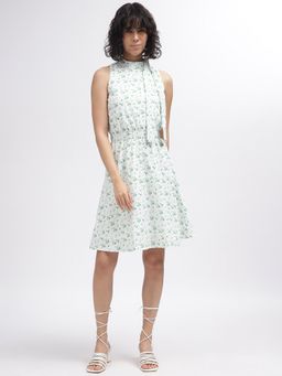 ELLE - Women Off White Floral High Neck Sleeveless Dress