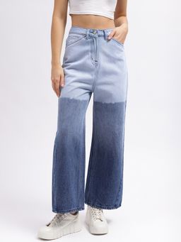 ELLE - Women Blue Solid Flared Mid-Rise Jeans